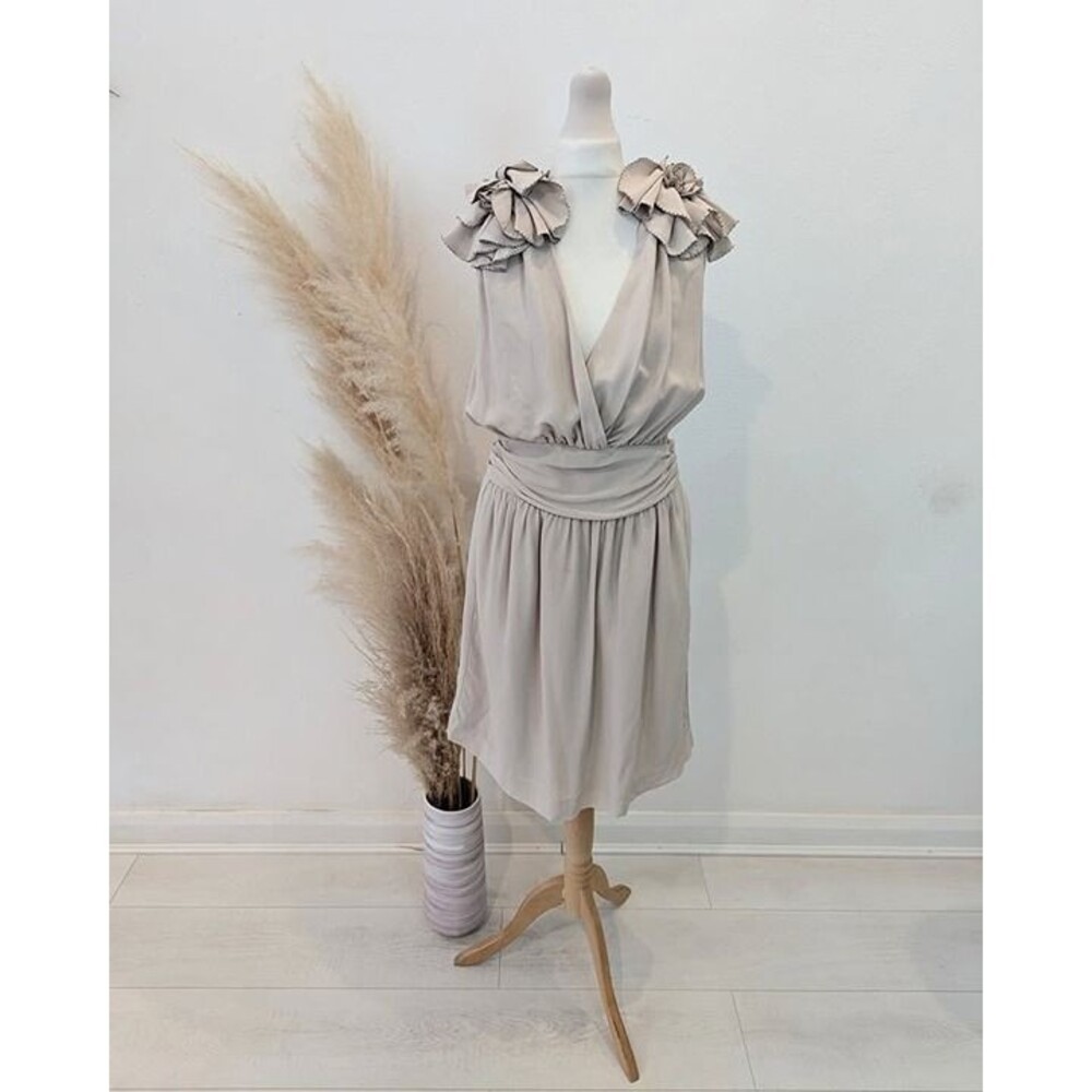 French Connection Silky Sacha Dress Size 4 Blush Pink rosette flower detail